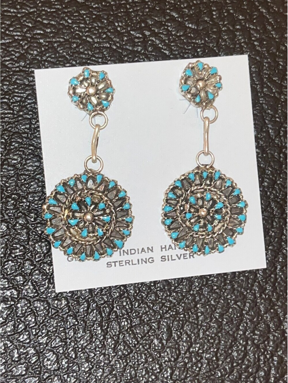 Zuni handmade turquoise cluster earrings sterling silver